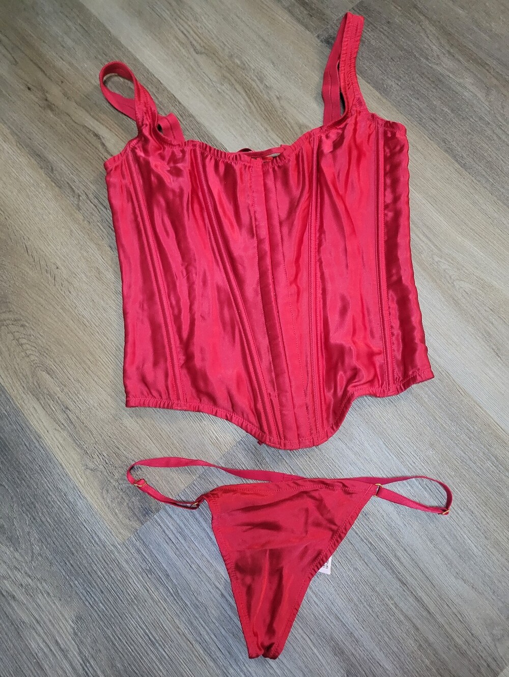 Victoria's Secret Red Satin Lingerie Set - Corset & Thong